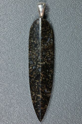 Black Spiderweb Dinosaur Gembone Spear Pendant #22523